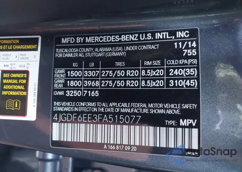 2015 Mercedes-Benz Gl 450 4Matic из США, поврежденный, VIN 4JGDF6EE3FA515077